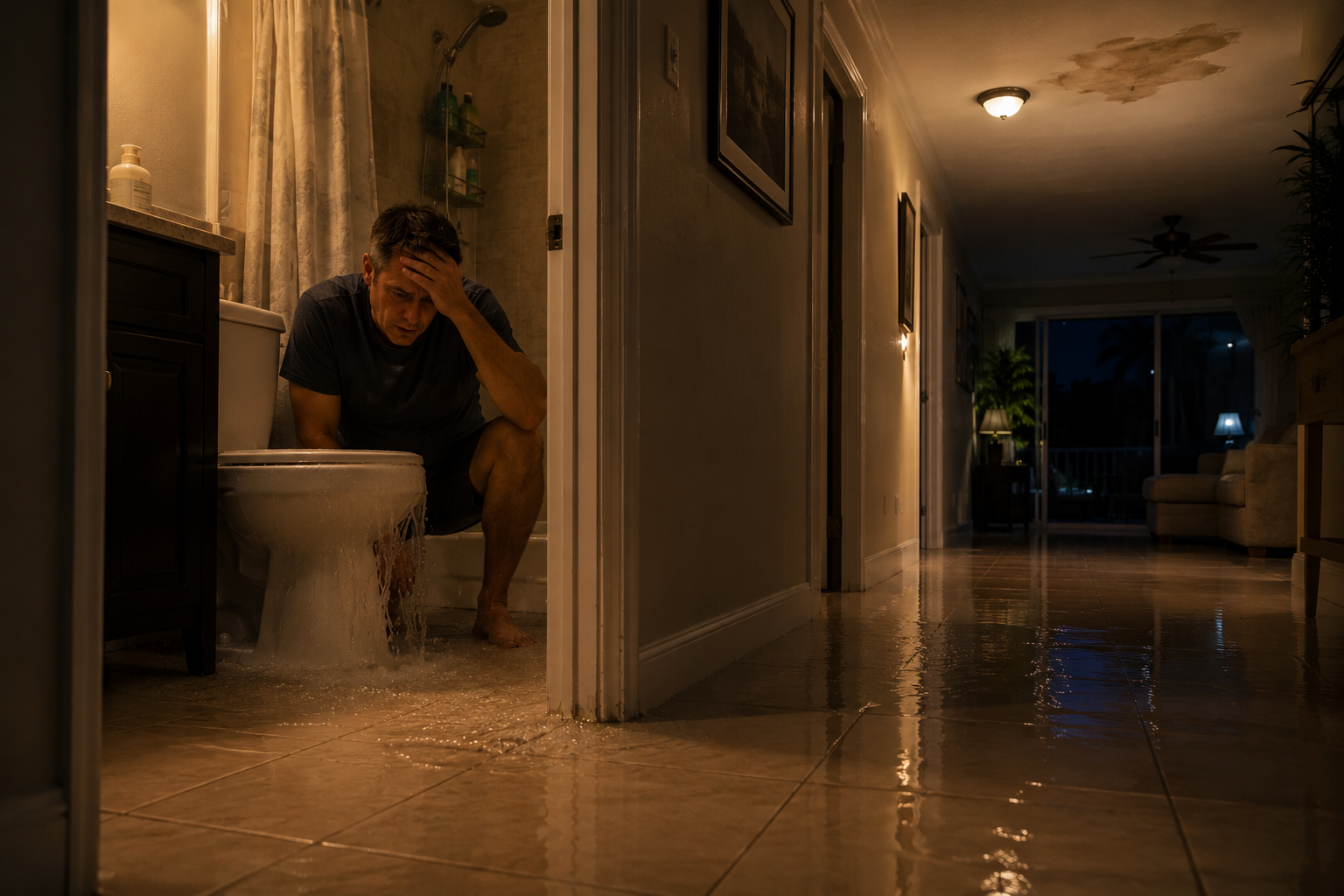 After hours plumbing emergency inside older Pompano Beach home