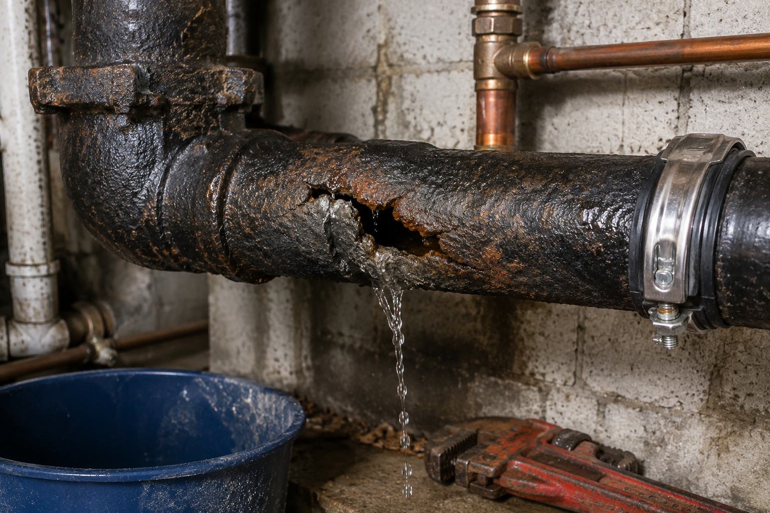 Cast iron pipe repair in older Pompano Beach home