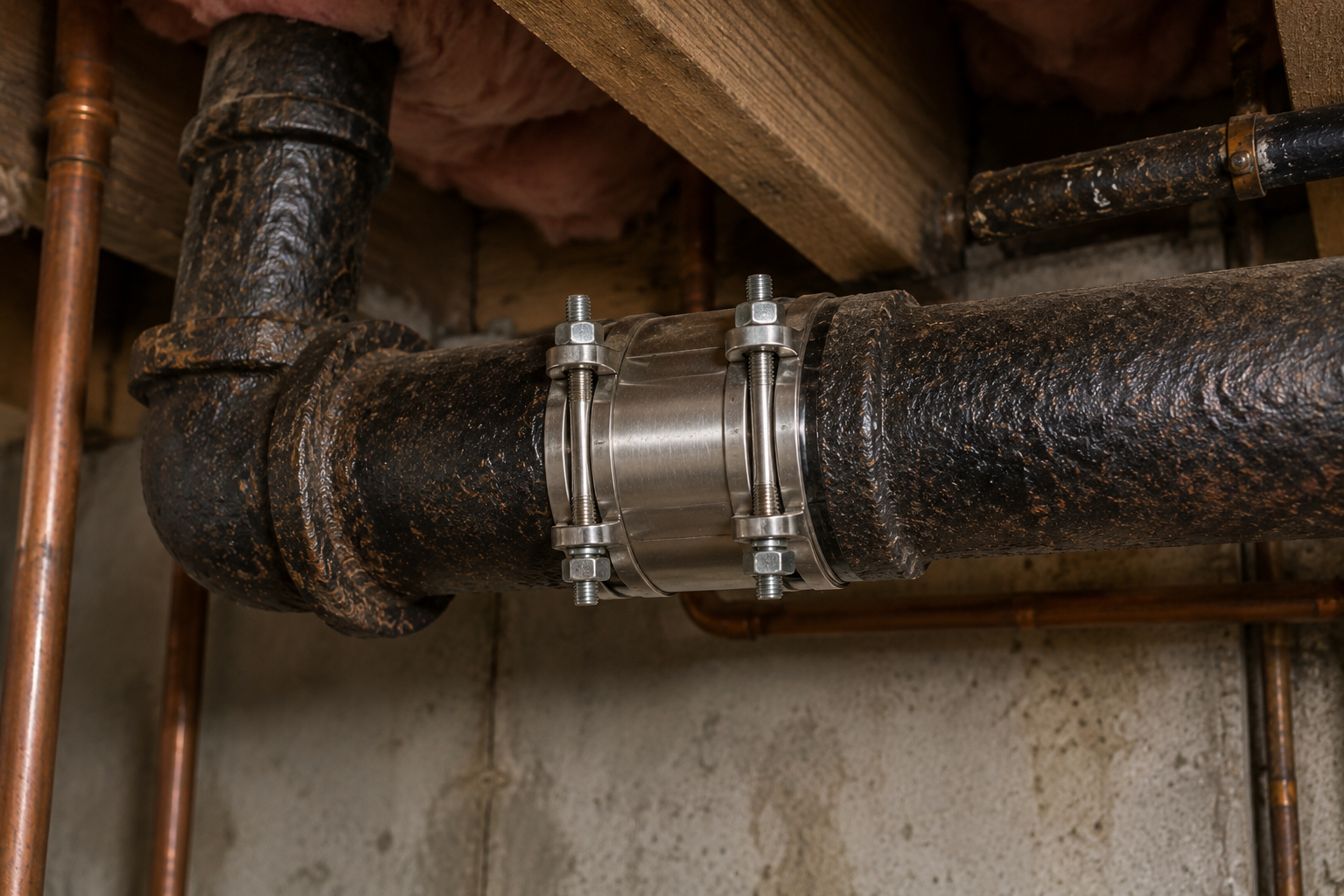 Cast iron pipe repair in older Pompano Beach home