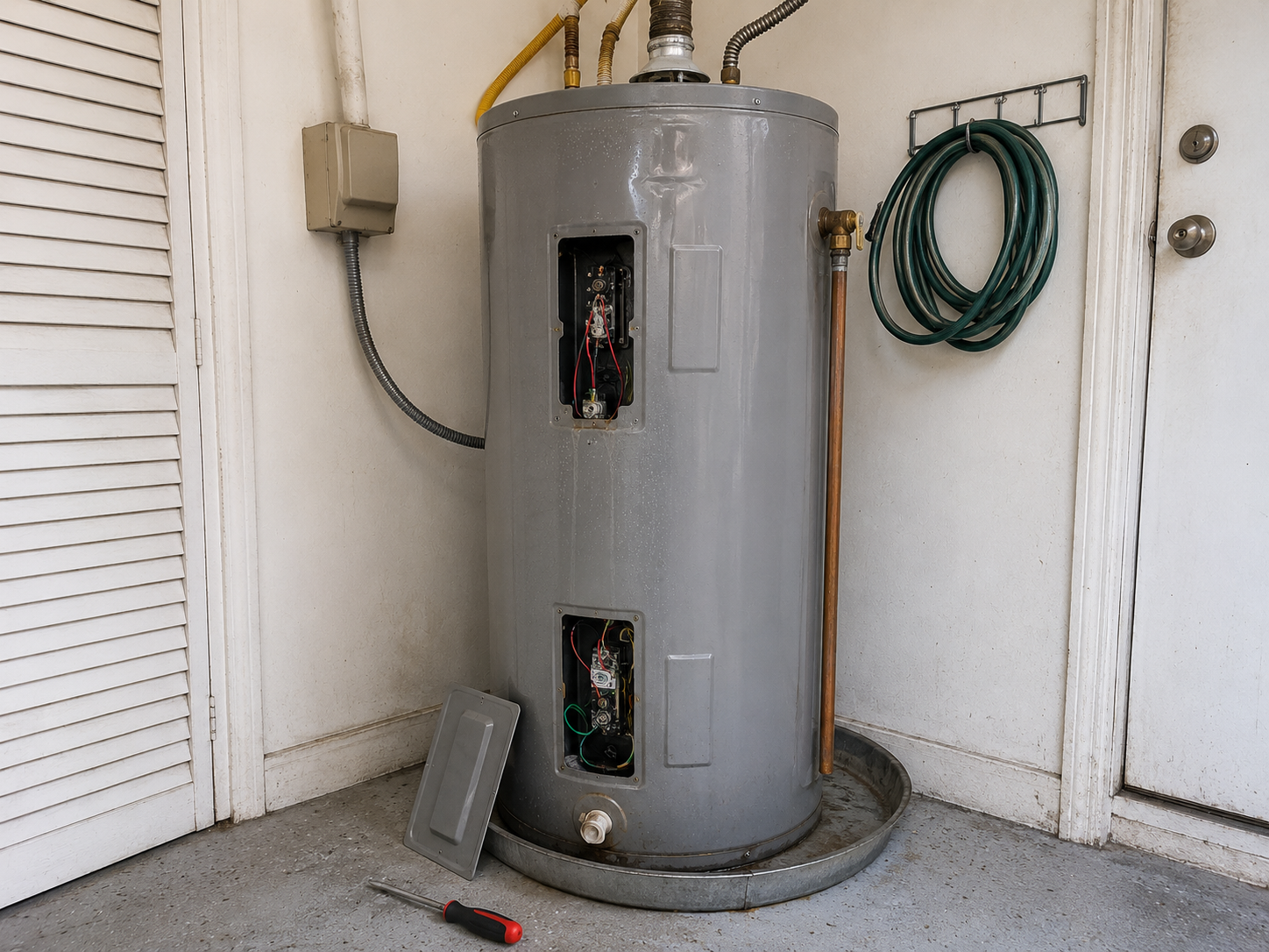 Electric water heater repair in a Pompano Beach utility room