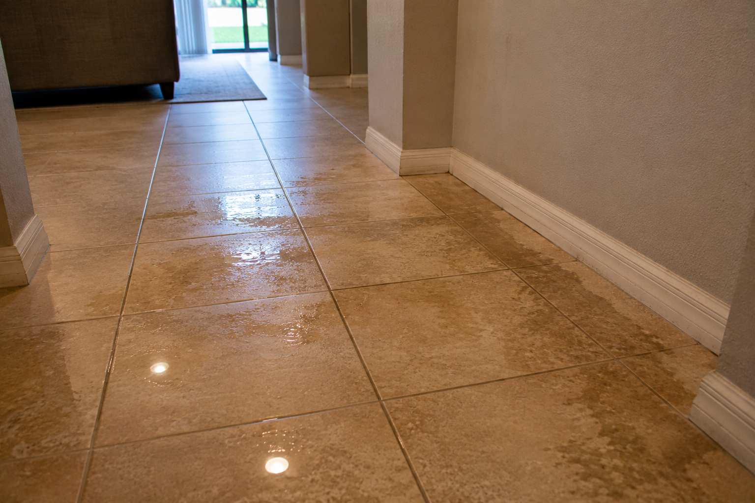 Slab leak detection service inside a Pembroke Pines home with tile flooring