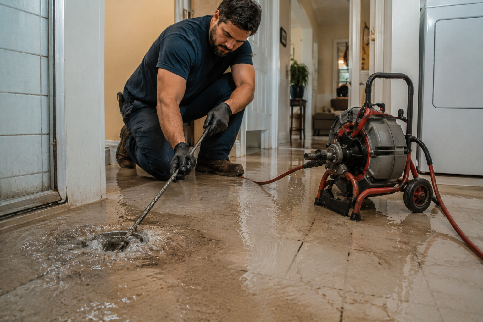 Emergency drain cleaning service inside a Pompano Beach home