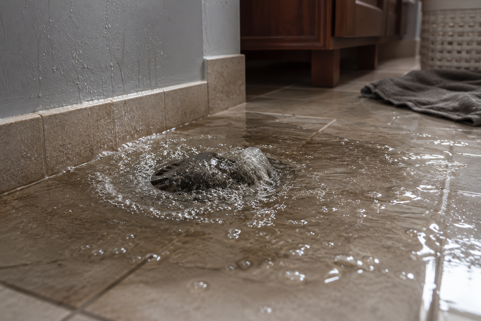 Recurring drain backup spilling from floor drain inside home