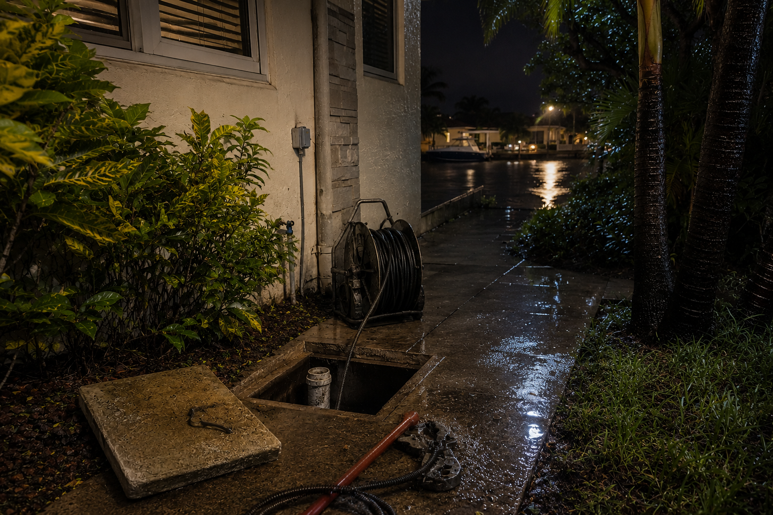 Emergency sewer backup service for Fort Lauderdale home after heavy rain