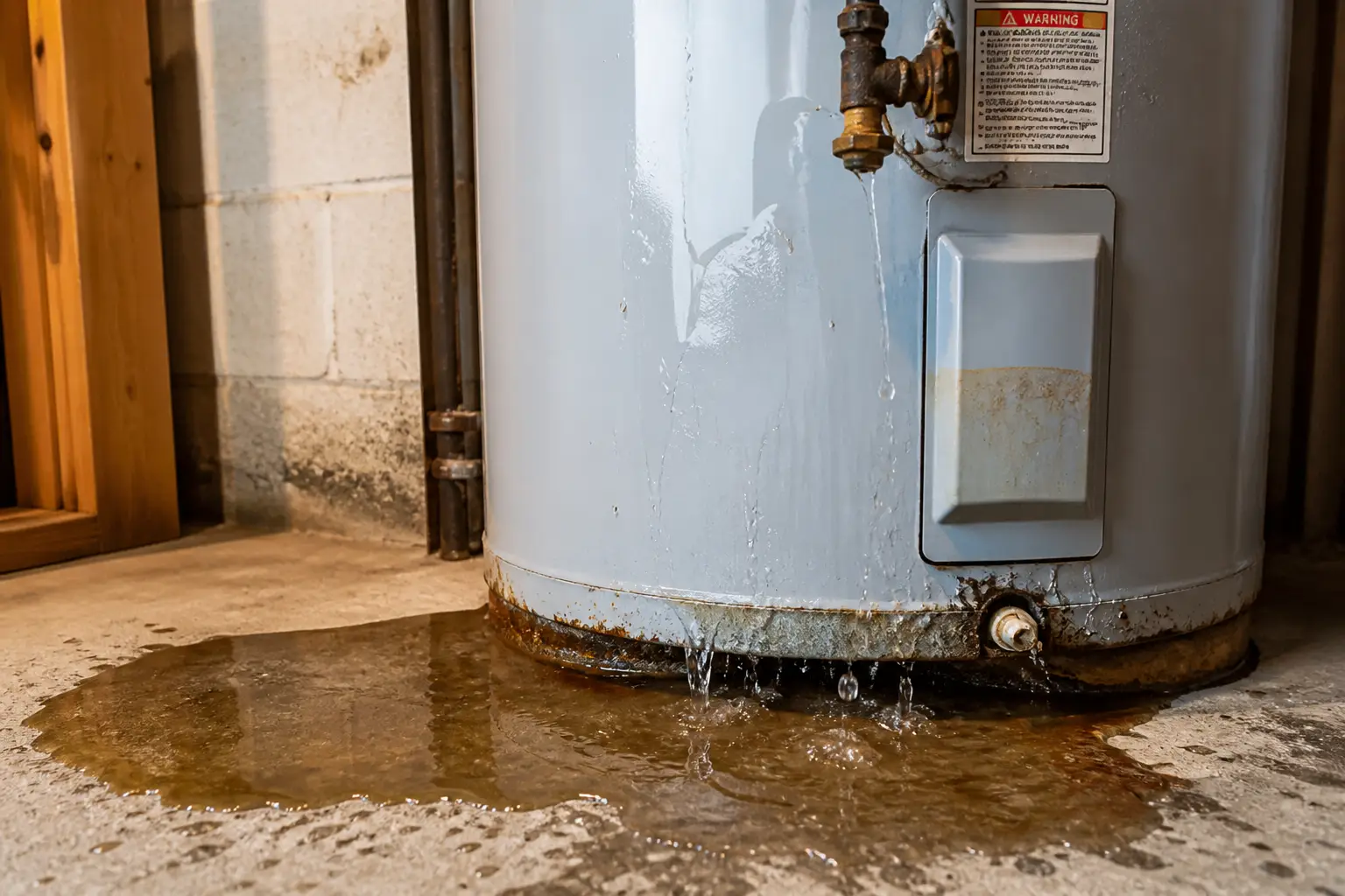 Leaking water heater in Pompano Beach utility room