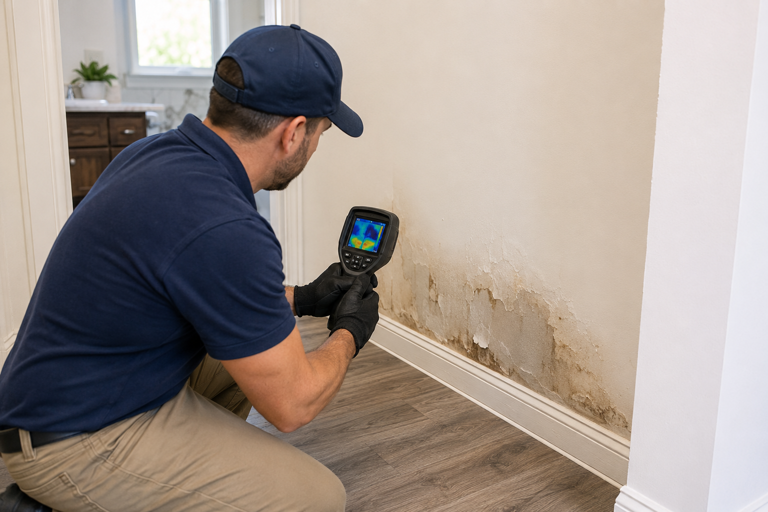 Hidden water leak detection in a Pompano Beach home with moisture behind a wall