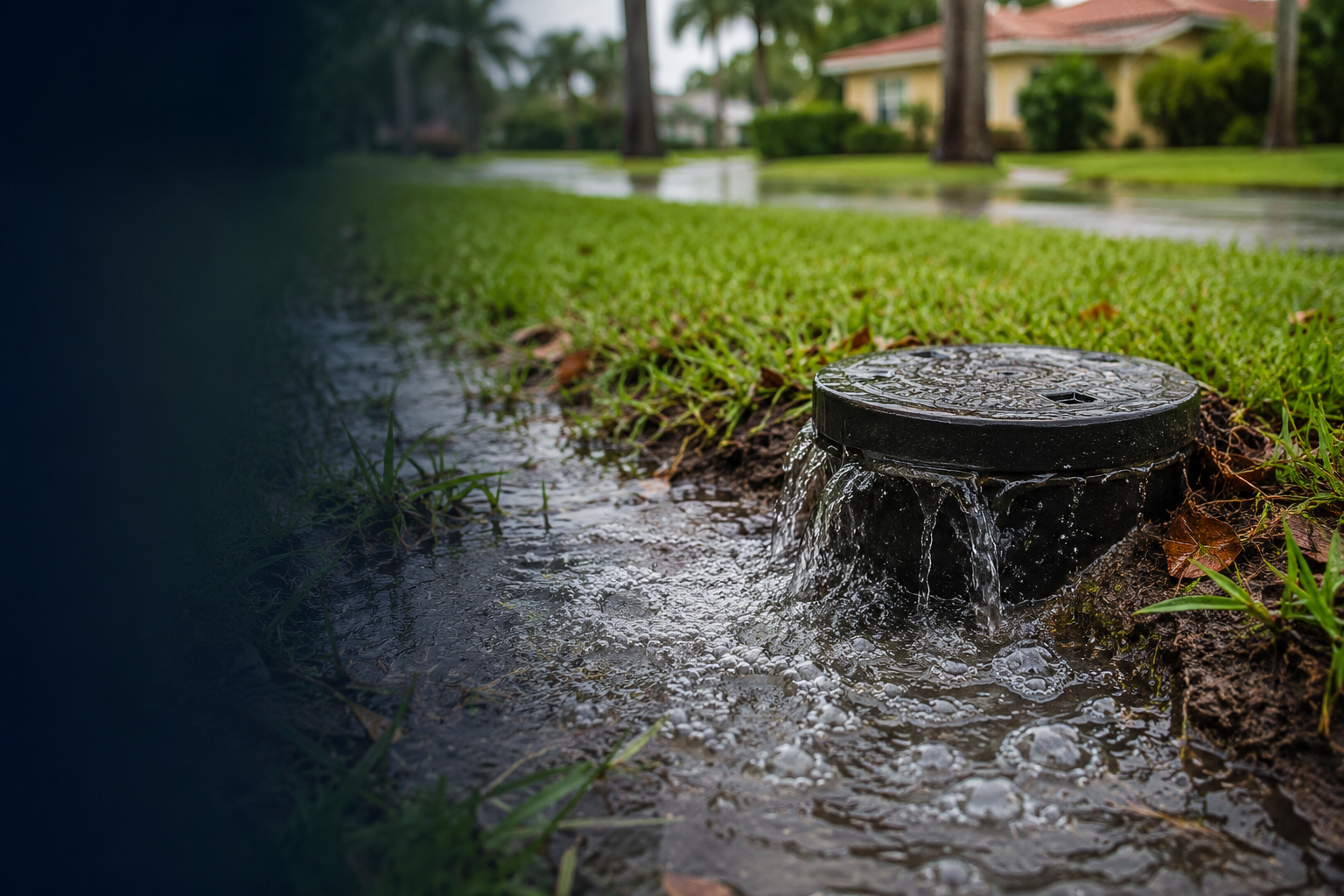 Stormwater pressure and sewer backup conditions outside Pompano Beach home