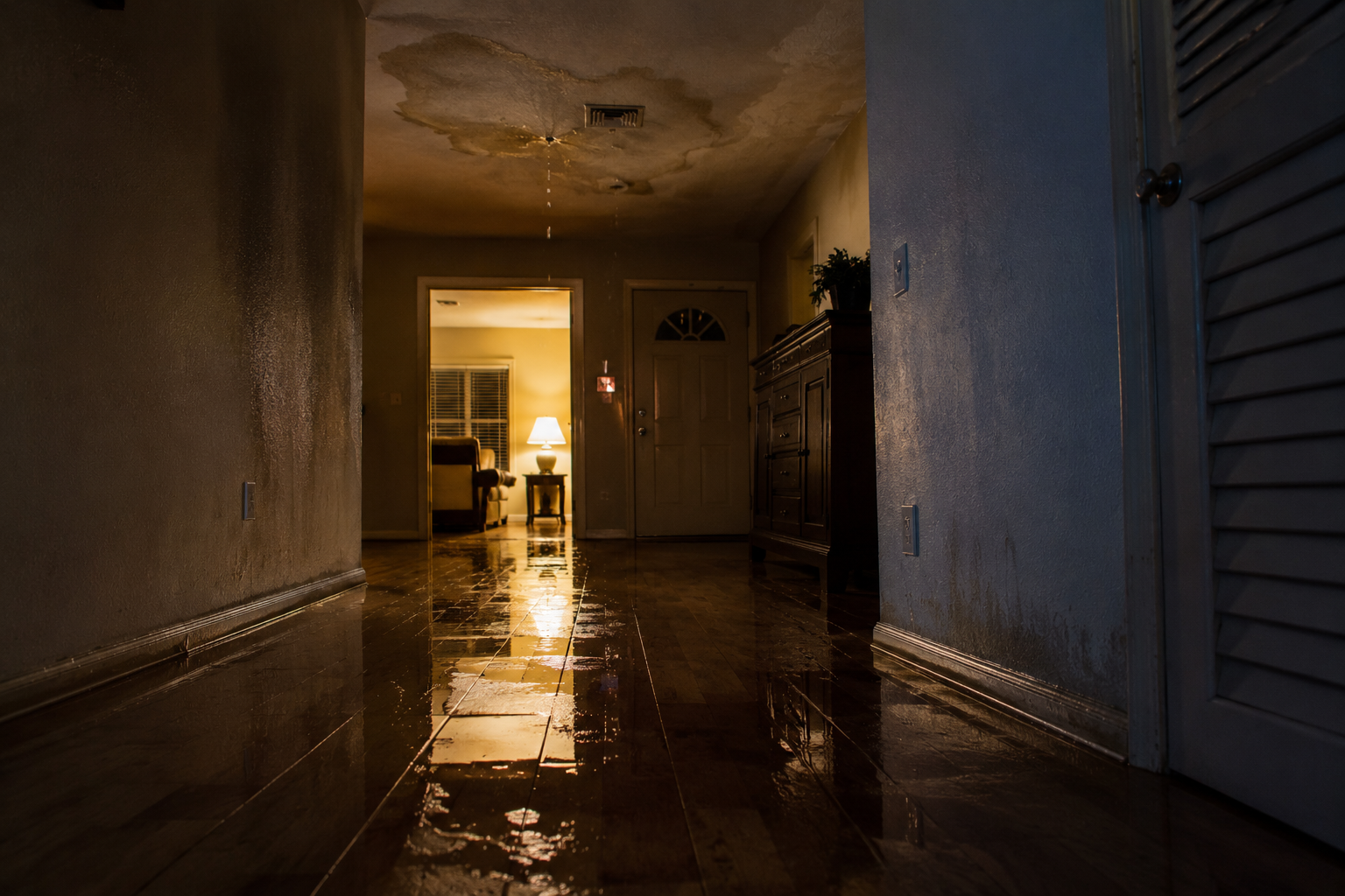 Overnight water leak emergency inside older Pompano Beach home
