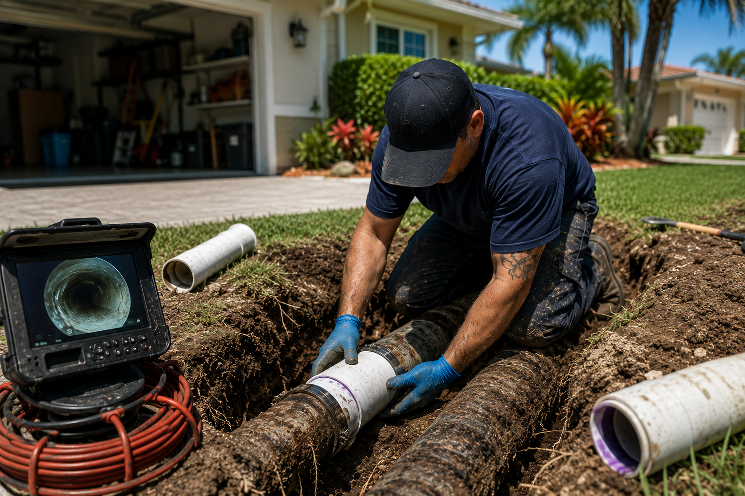 Partial sewer line replacement work for an older Pompano Beach home