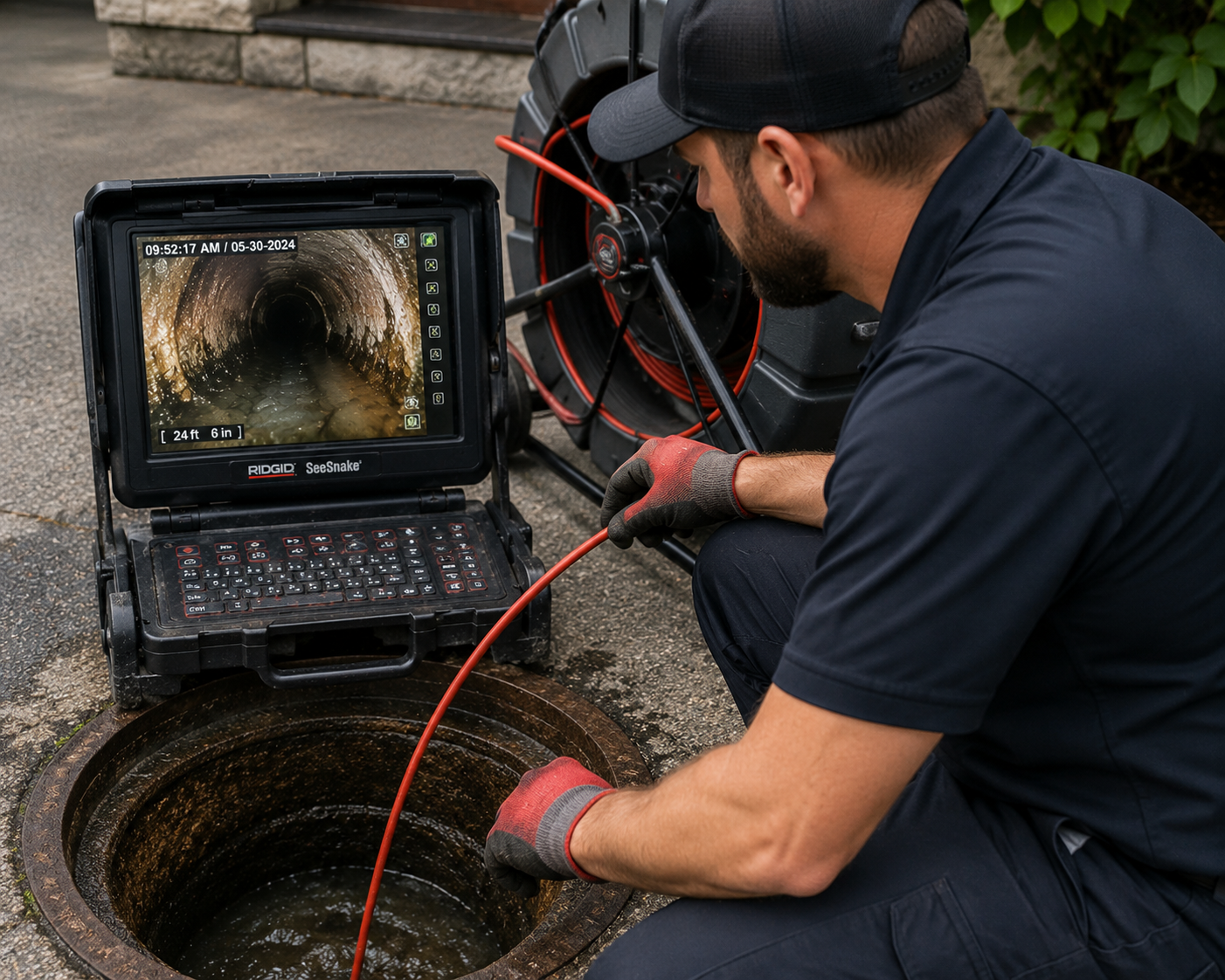 Plumber running sewer camera in pompano beach florida