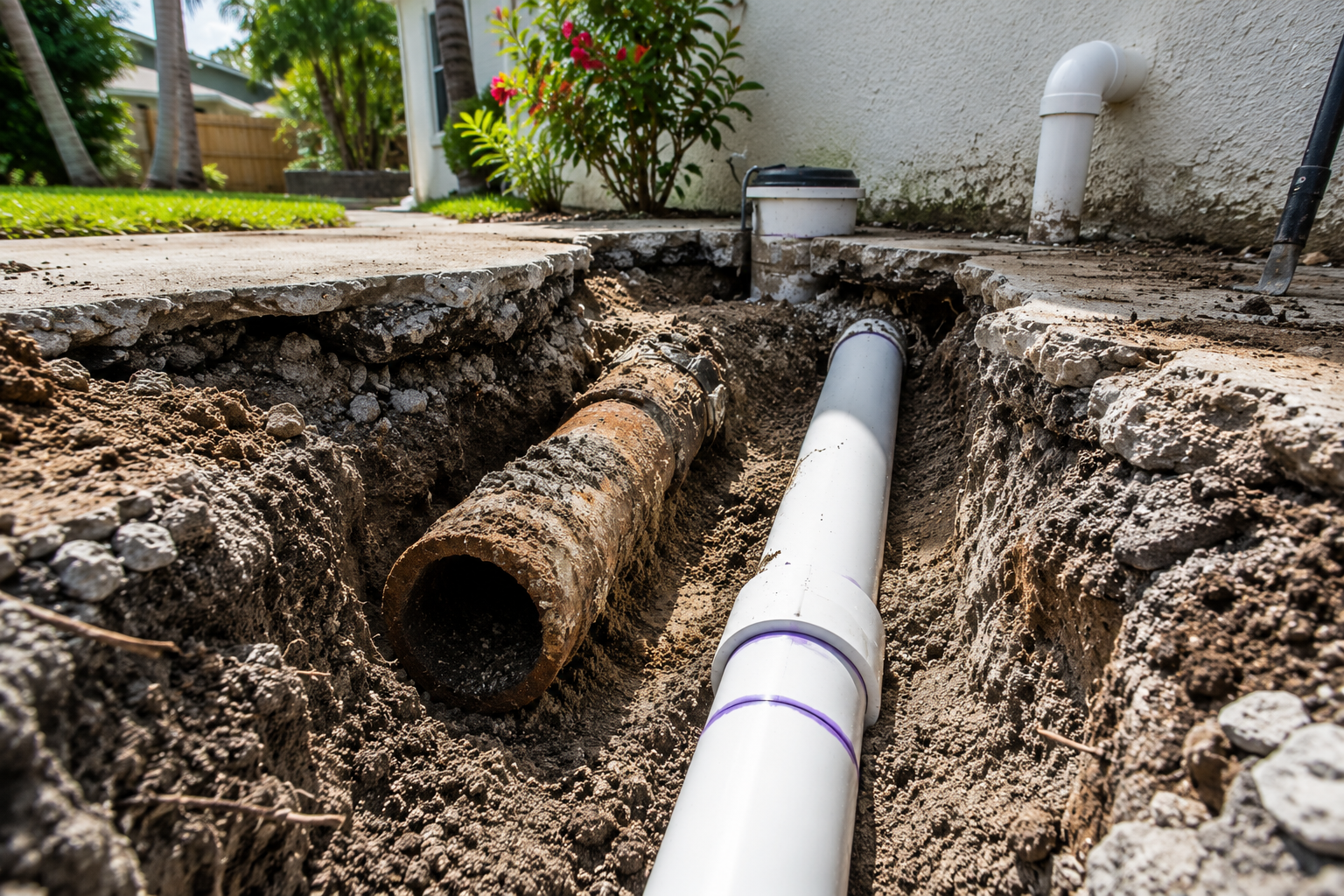 Sewer rerouting evaluation for an older slab home in Pompano Beach