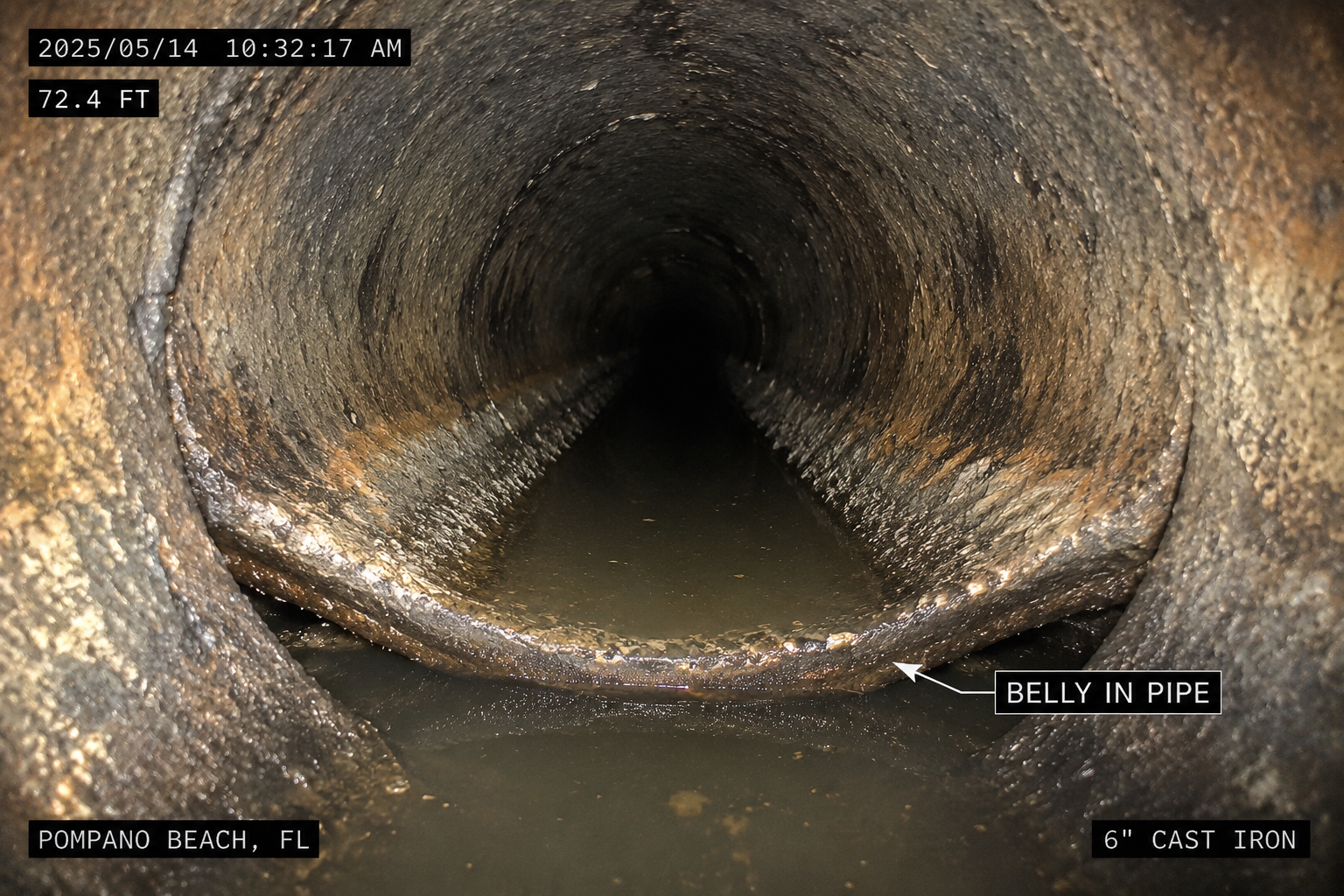 Sewer belly repair for standing water in an underground sewer line in Pompano Beach