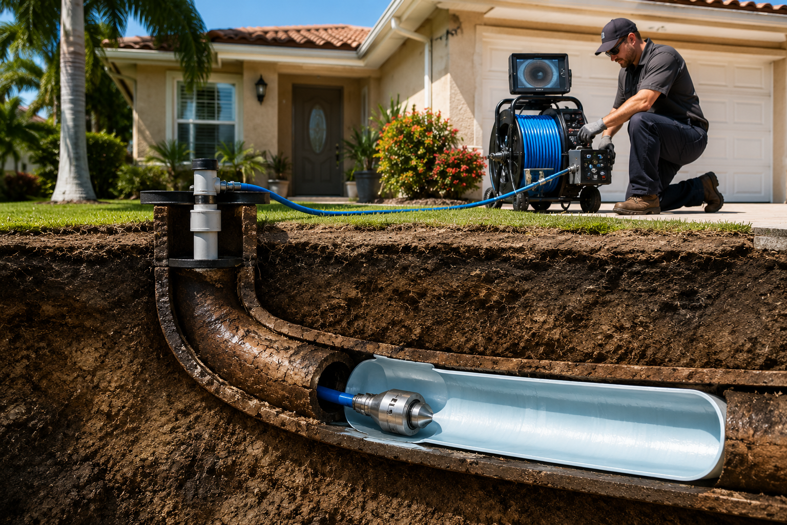 Trenchless sewer repair planning for an underground sewer line in Pompano Beach