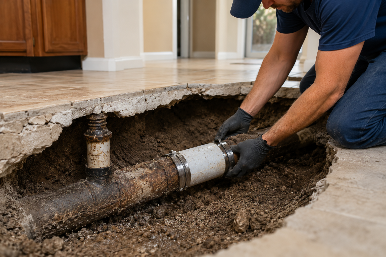 Under slab drain repair for an older Pompano Beach home