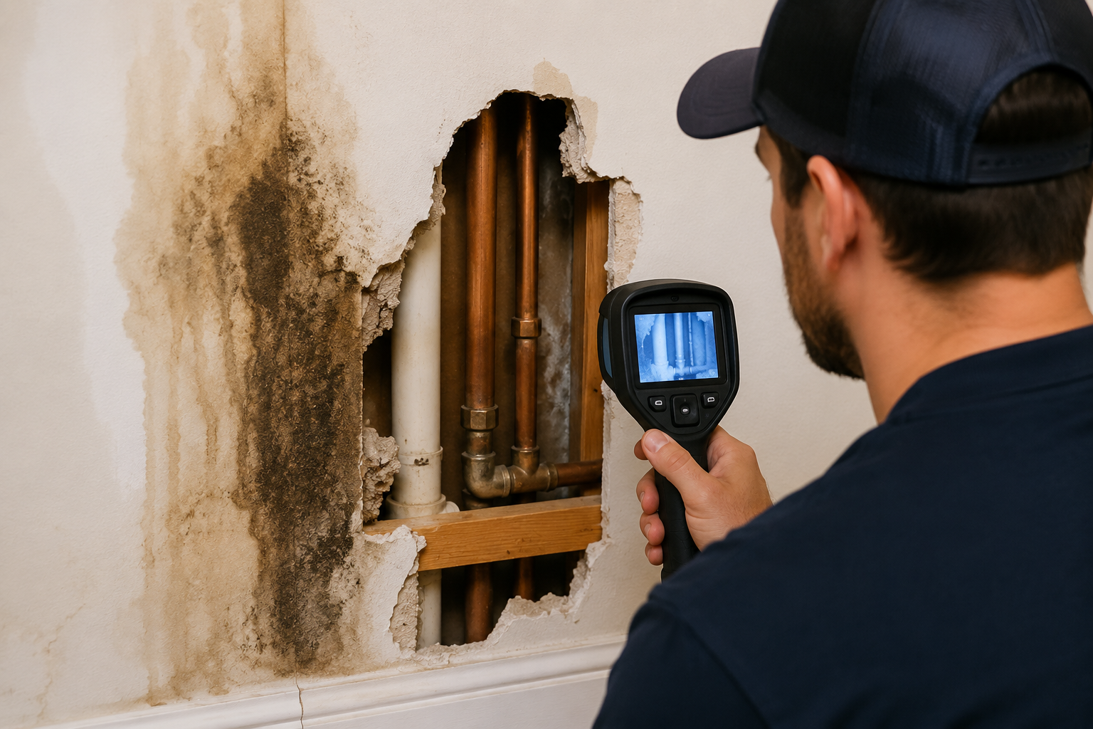 Wall leak detection in a Pompano Beach home with moisture behind drywall