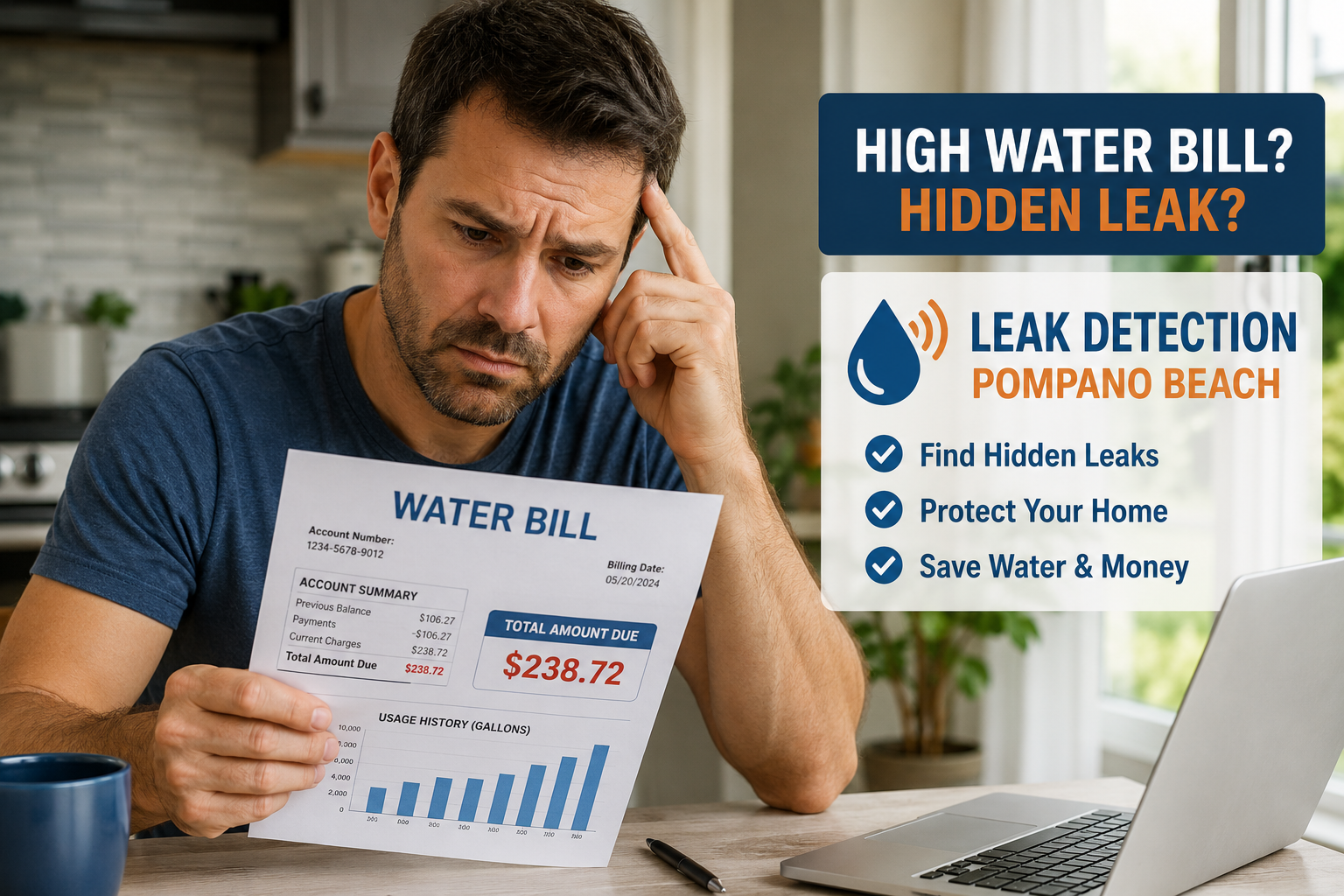 Plumber checking a water meter for possible leak detection in Pembroke Pines
