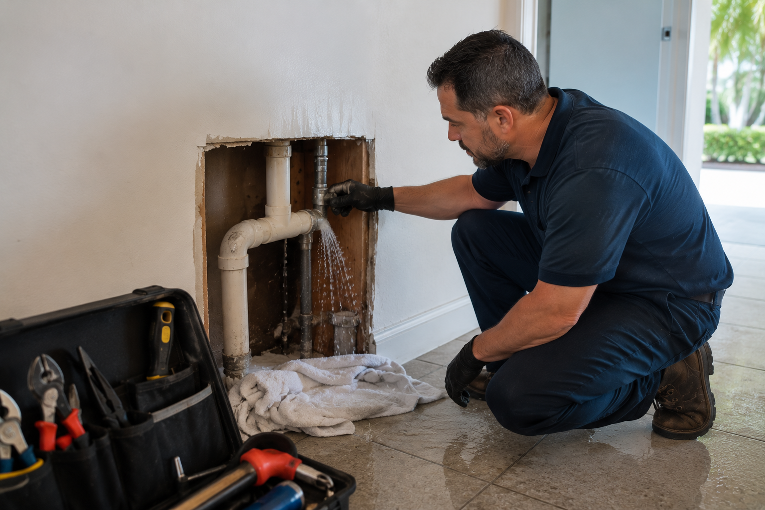 Burst pipe repair inside a Pembroke Pines home