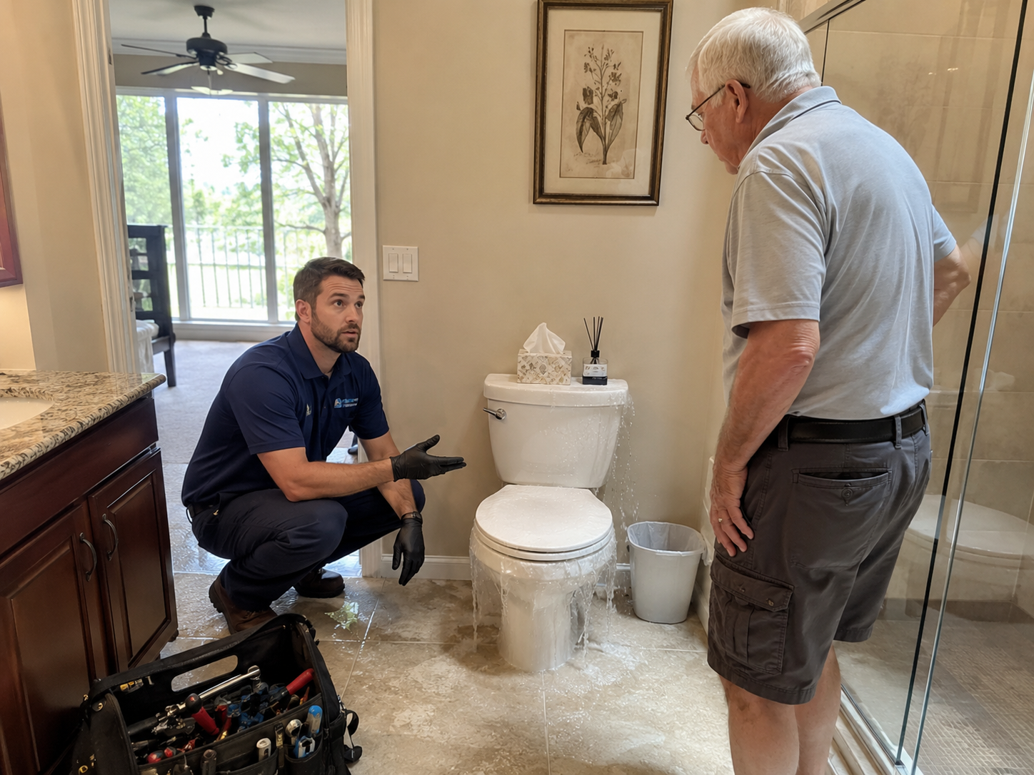Emergency condo plumber inspecting an active leak inside a Pembroke Pines condominium