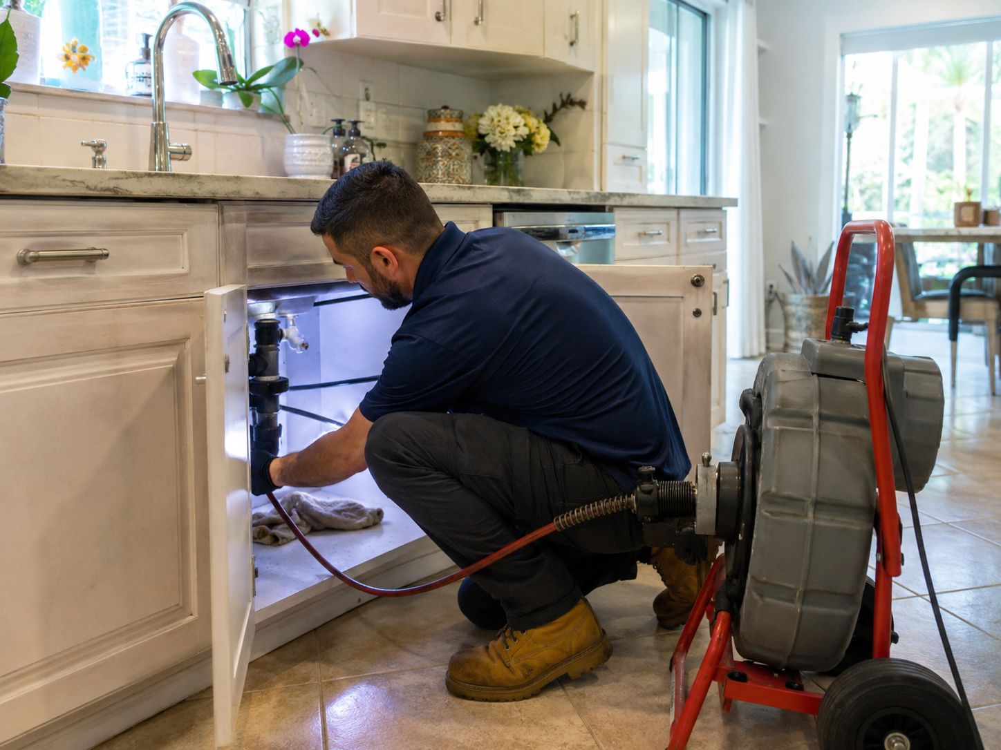 Kitchen drain cleaning service inside a Pembroke Pines home