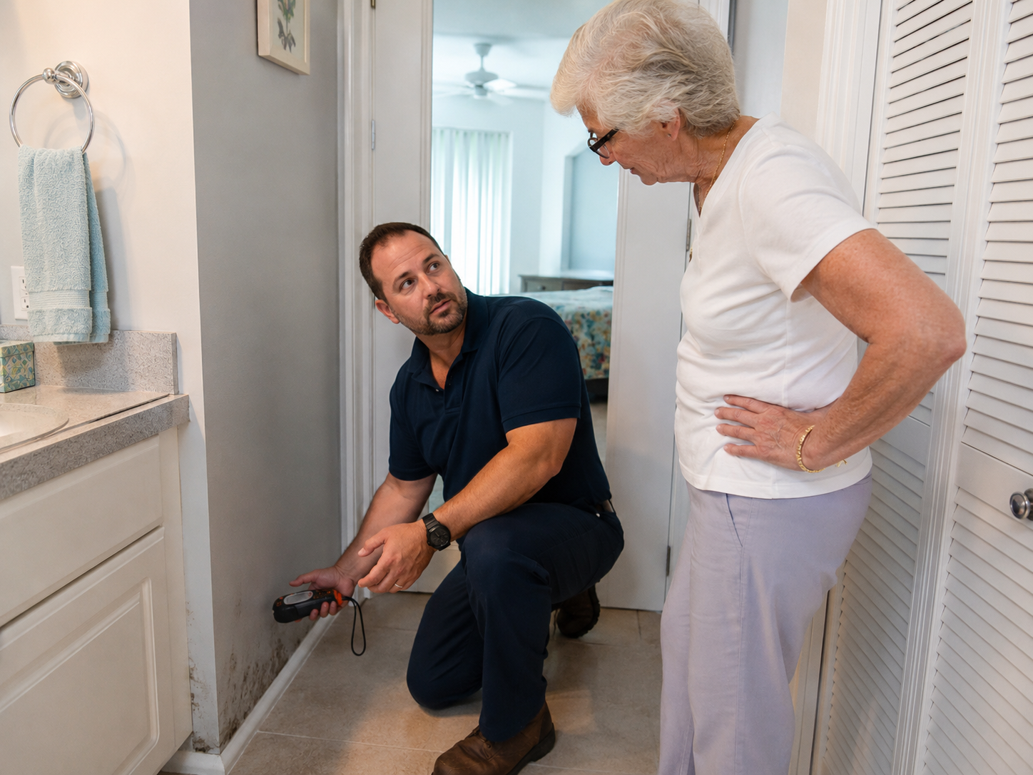 Plumber inspecting a condominium plumbing issue in Pembroke Pines